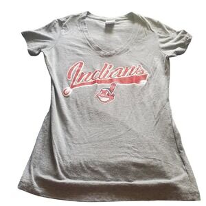 Cleveland Indians Size S 5th & Ocean Glitter V Neck Wahoo Tee